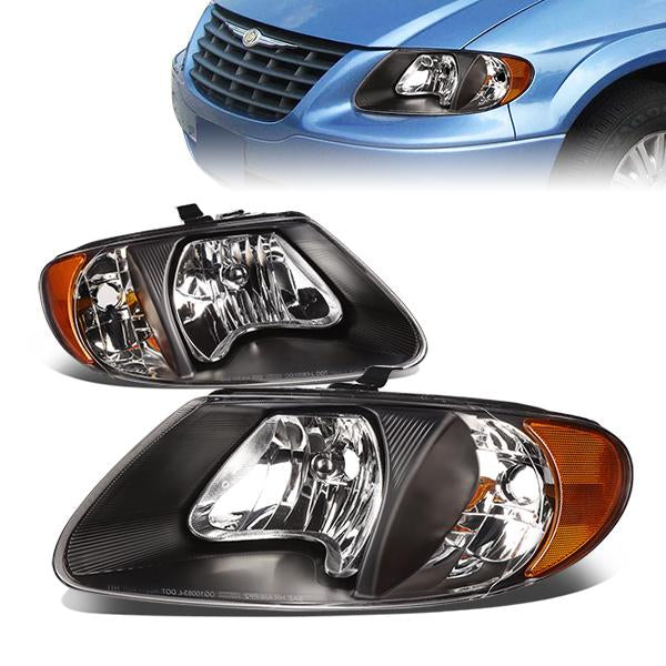 01-07 Dodge Grand Caravan Headlights - Black Housing - Amber Reflector - Plug-n-Play - Pair