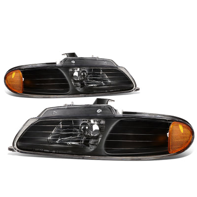 D-Motoring - Headlights - Black Housing - Amber Corner - Plug-n-Play - Pair - Dodge Caravan / Grand Caravan / Chrysler Town & Country - 1