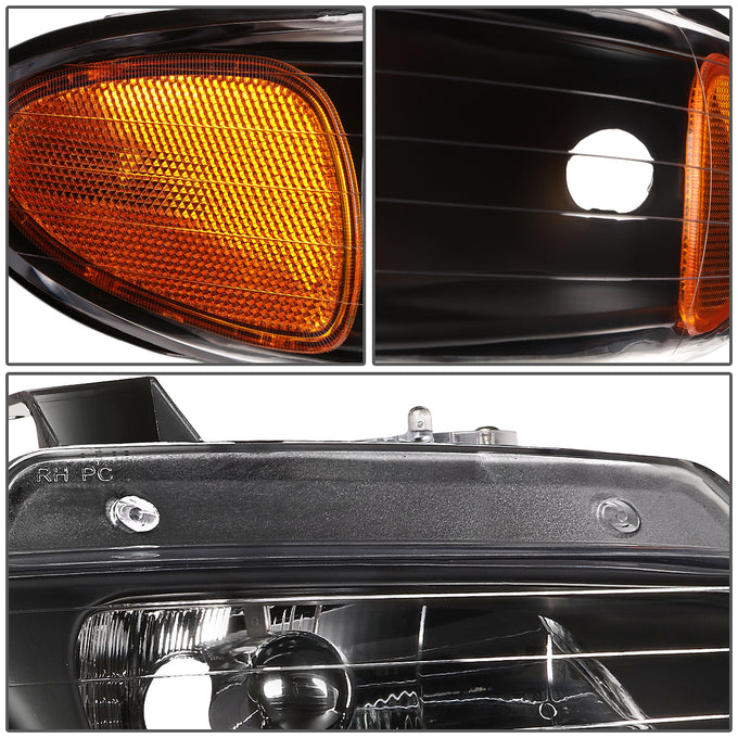 D-Motoring - Headlights - Black Housing - Amber Corner - Plug-n-Play - Pair - Dodge Caravan / Grand Caravan / Chrysler Town & Country - 3