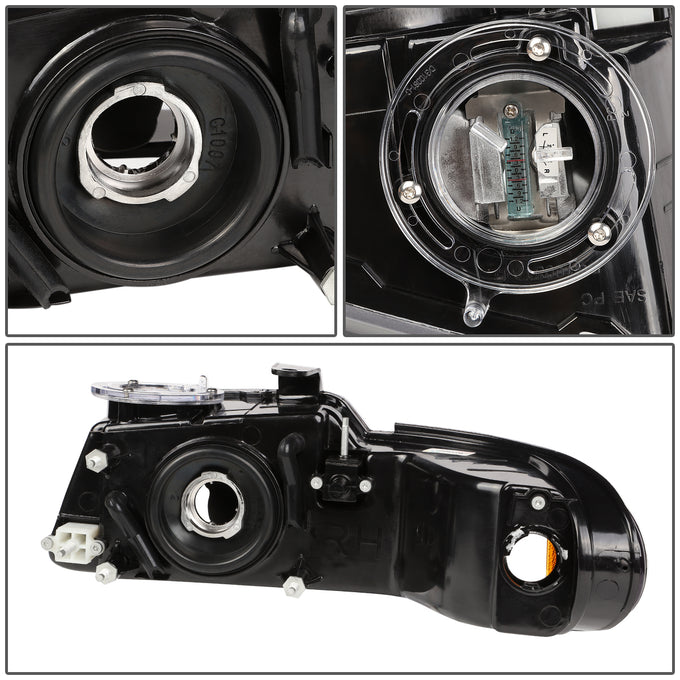 D-Motoring - Headlights - Black Housing - Amber Corner - Plug-n-Play - Pair - Dodge Caravan / Grand Caravan / Chrysler Town & Country - 4