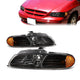 96-99 Dodge Grand Caravan Chrysler Town Country Headlights - Black Housing - Amber Corner - Plug-n-Play - Pair
