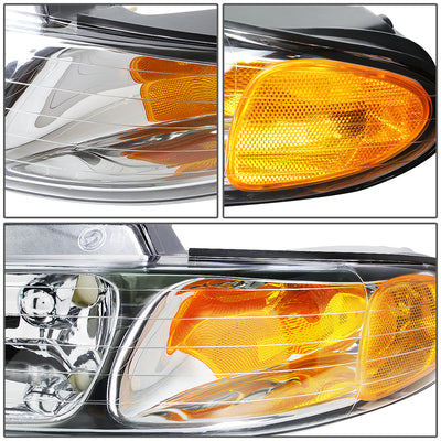 D-Motoring - Headlights - Chrome Housing - Amber Corner - Plug-n-Play - Pair - Dodge Caravan / Grand Caravan / Chrysler Town & Country - 4