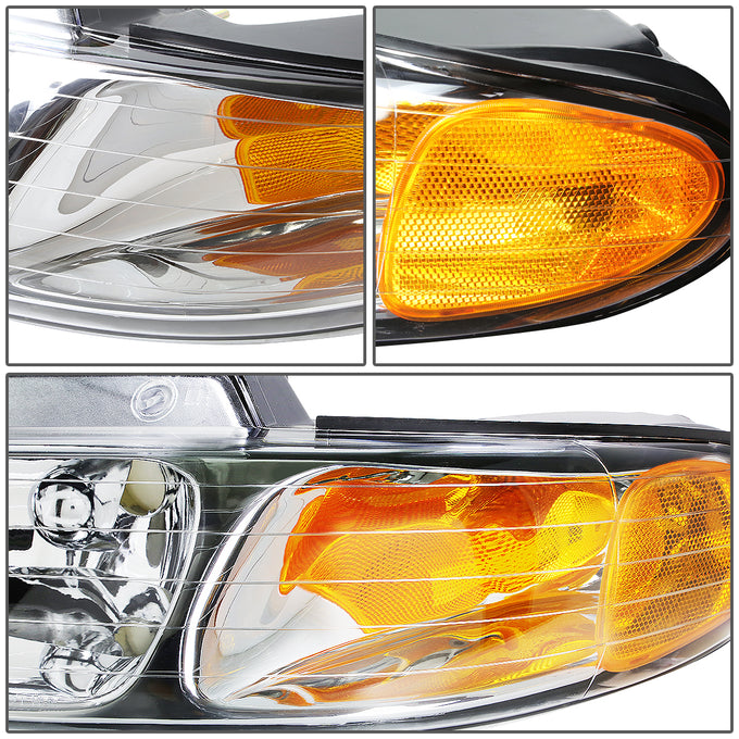 D-Motoring - Headlights - Chrome Housing - Amber Corner - Plug-n-Play - Pair - Dodge Caravan / Grand Caravan / Chrysler Town & Country - 4