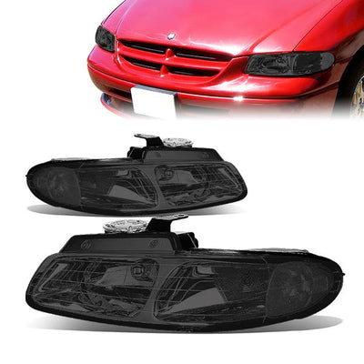 96-99 Town Country Grand Caravan Voyager Headlights - Smoked Housing - Smoked Lens - Clear Corner - Pair