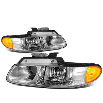 D-Motoring - Headlights - Chrome Housing - Clear Lens - Amber Corner - Projector - Plug-n-Play - Pair - Chrysler Town & Country / Dodge Caravan / Grand Caravan / Plymouth Voyager - 1
