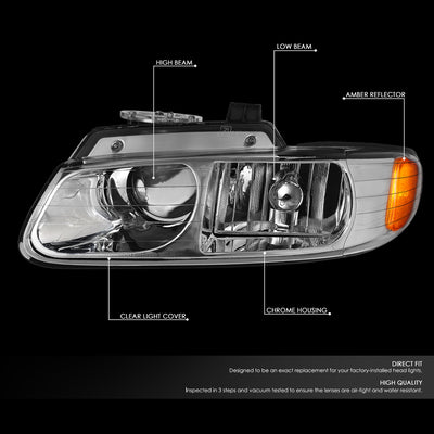 D-Motoring - Headlights - Chrome Housing - Clear Lens - Amber Corner - Projector - Plug-n-Play - Pair - Chrysler Town & Country / Dodge Caravan / Grand Caravan / Plymouth Voyager - 2