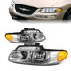 96-99 Town Country Grand Caravan Voyager Headlights - Chrome Housing - Clear Lens - Amber Corner - Projector - Pair