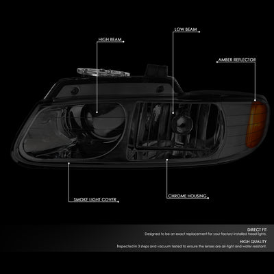 D-Motoring - Headlights - Smoked Lens - Amber Corner - Projector - Plug-n-Play - Pair - Chrysler Town & Country / Dodge Caravan / Grand Caravan / Plymouth Voyager - 2