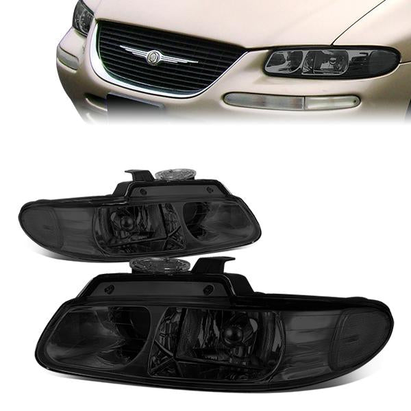 96-99 Town Country Grand Caravan Voyager Headlights - Smoked Housing - Smoked Lens - Clear Corner - Projector - Pair