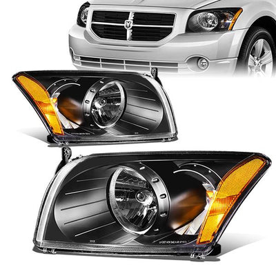 07-12 Dodge Caliber Headlights - Black Housing - Amber Corner - Plug-n-Play - Pair