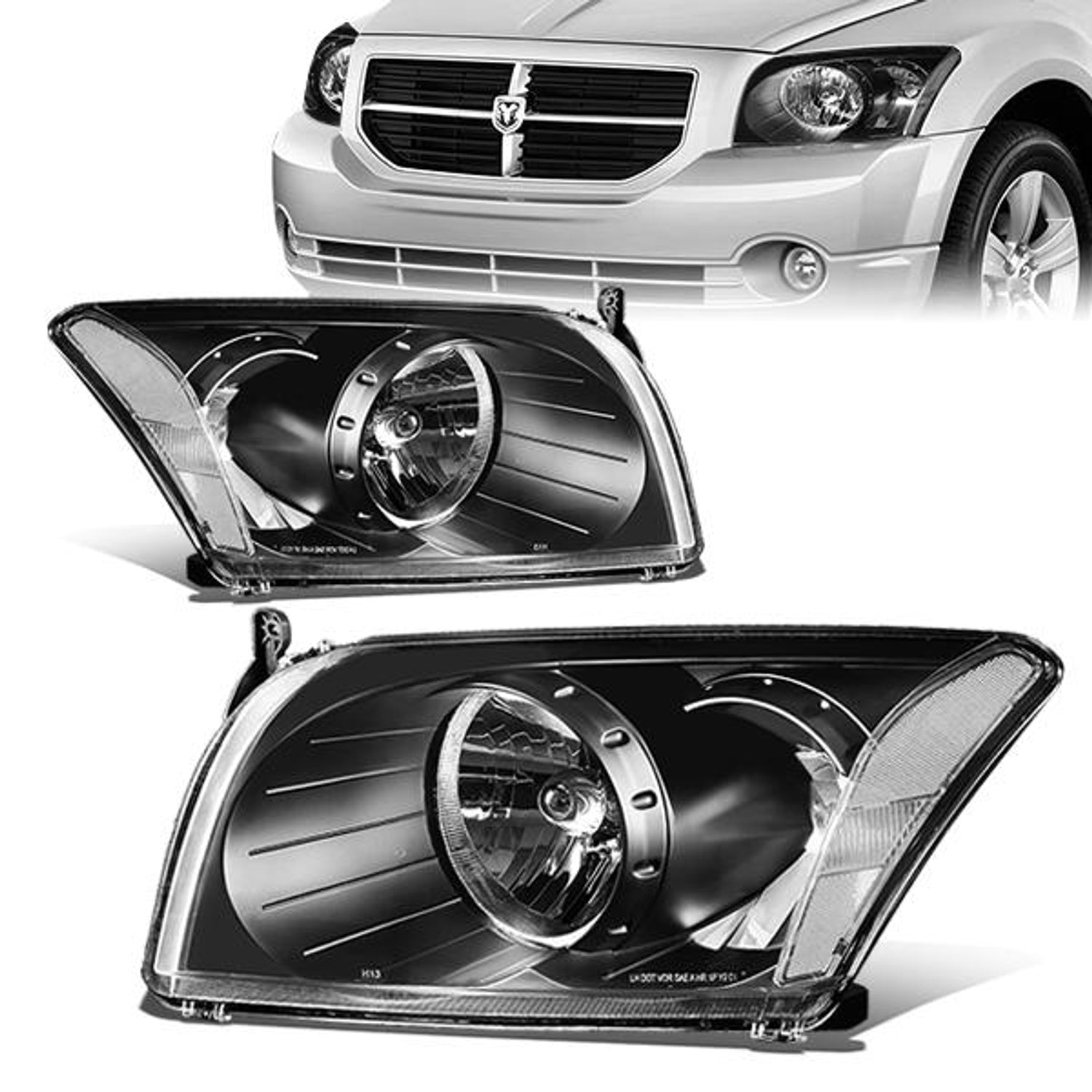 07-12 Dodge Caliber Headlights - Black Housing - Clear Corner - Plug-n-Play - Pair