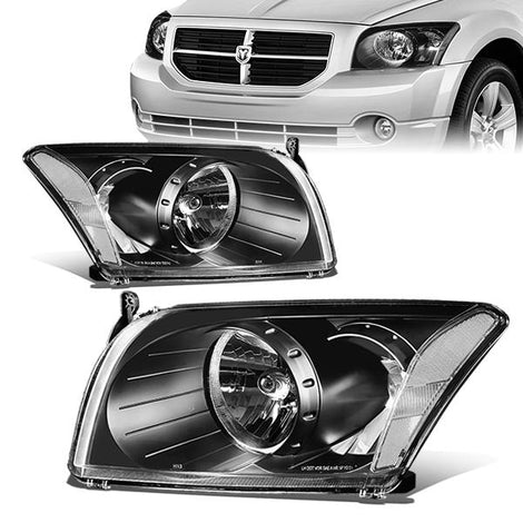 07-12 Dodge Caliber Headlights - Black Housing - Clear Corner - Plug-n-Play - Pair