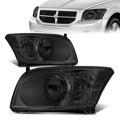 07-12 Dodge Caliber Headlights - Smoked Housing - Smoked Lens - Clear Corner - Plug-n-Play - Pair