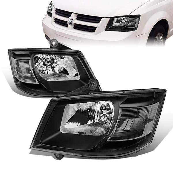 08-10 Dodge Grand Caravan Headlights - Black Housing - Clear Corner - Plug-n-Play - Pair