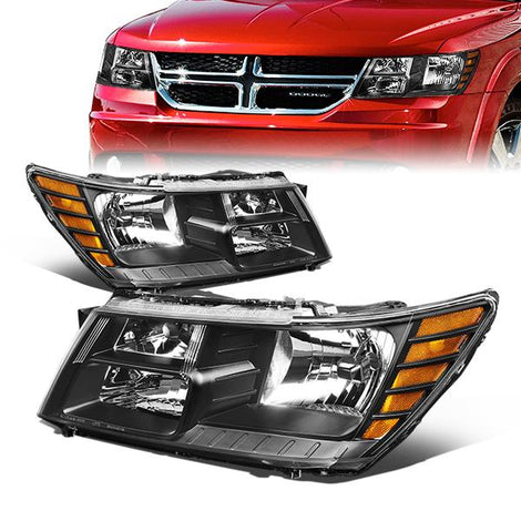 09-17 Dodge Journey Headlights - Black Housing - Clear Lens - Amber Corner - Plug-n-Play - Pair