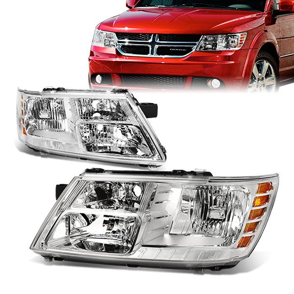09-18 Dodge Journey Headlights - Chrome Housing - Amber Corner - Plug-n-Play - Pair