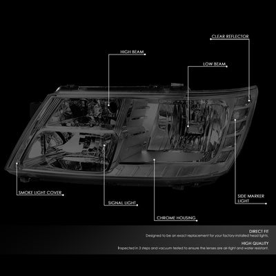 D-Motoring - 09-17 Dodge Journey Headlights - Chrome Housing - Clear Lens - Clear Corner - Plug-n-Play - Pair - 2