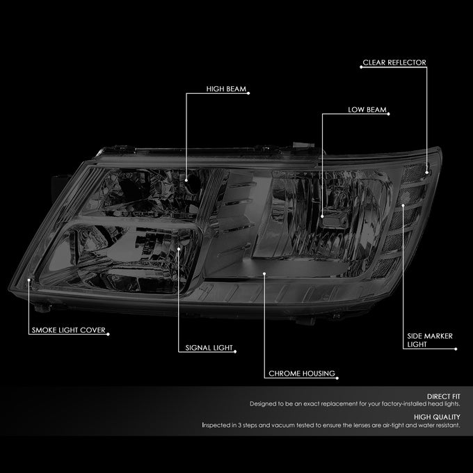 D-Motoring - 09-17 Dodge Journey Headlights - Chrome Housing - Clear Lens - Clear Corner - Plug-n-Play - Pair - 2