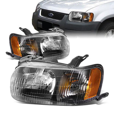 01-04 Ford Escape Headlights - Black Housing - Amber Corner - Plug-n-Play - Pair