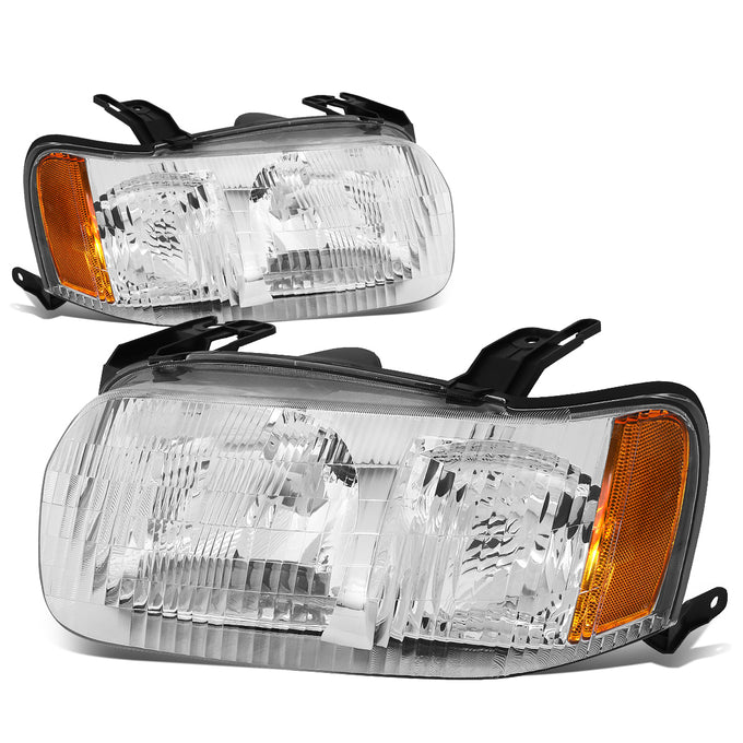 D-Motoring - Headlights - Chrome Housing - Clear Lens - Amber Corner - Plug-n-Play - Pair - 01-04 Ford Escape - 1