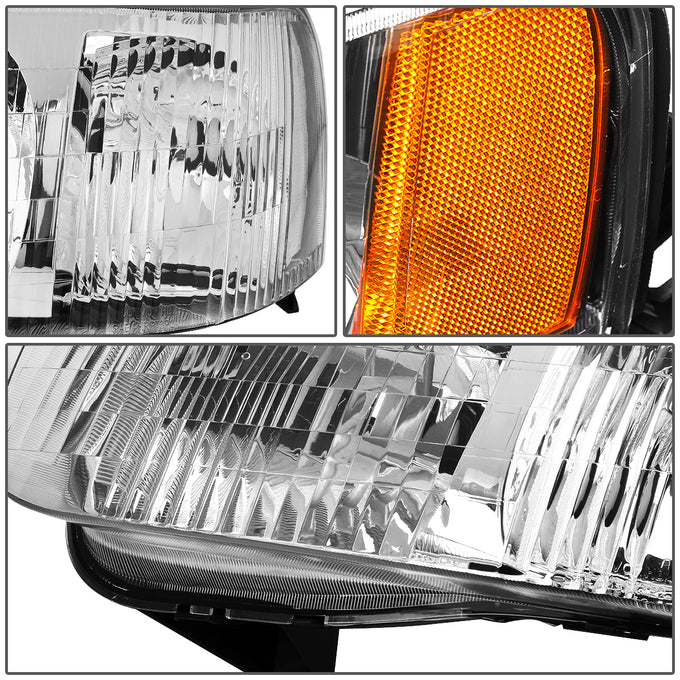 D-Motoring - Headlights - Chrome Housing - Clear Lens - Amber Corner - Plug-n-Play - Pair - 01-04 Ford Escape - 3
