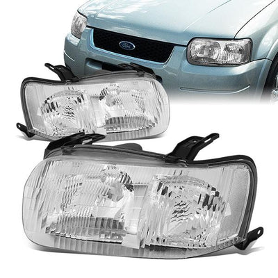 01-04 Ford Escape Headlights - Chrome Housing - Clear Corner - Plug-n-Play - Pair
