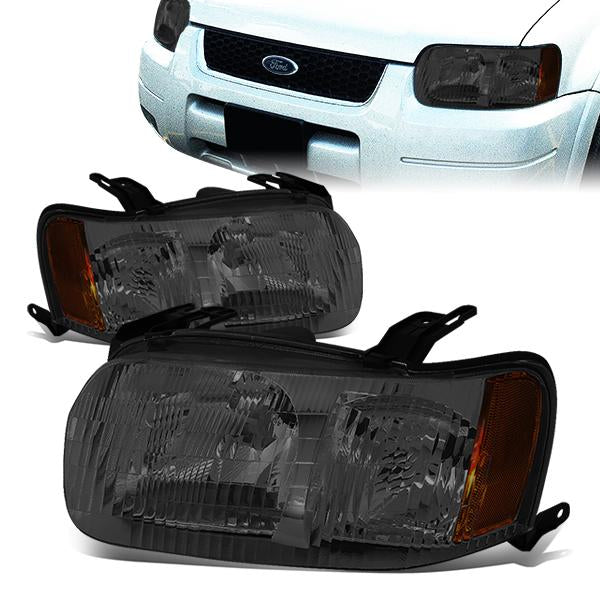 01-04 Ford Escape Headlights - Smoked Housing - Smoked Lens - Amber Corner - Plug-n-Play - Pair