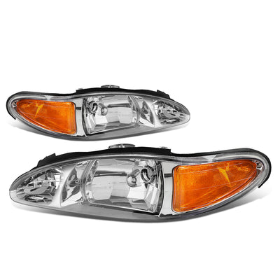D-Motoring - Headlights - Chrome Housing - Amber Corner - Plug-n-Play - Pair - 97-02 Ford Escort 4-Door - 1