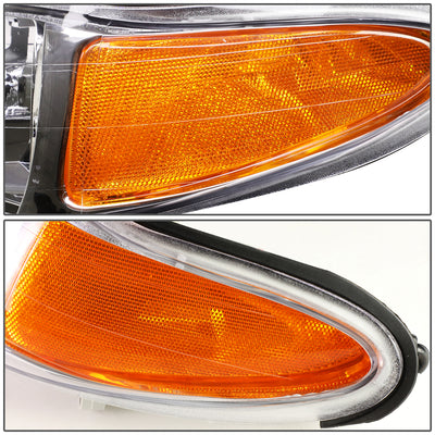 D-Motoring - Headlights - Chrome Housing - Amber Corner - Plug-n-Play - Pair - 97-02 Ford Escort 4-Door - 3