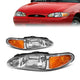 97-02 Ford Escort Headlights - Chrome Housing - Amber Corner - Plug-n-Play - Pair