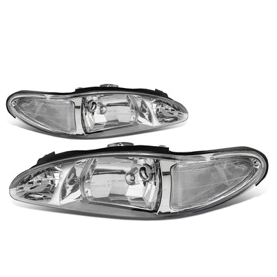 D-Motoring - Headlights - Chrome Housing - Clear Corner - Plug-n-Play - Pair - 97-02 Ford Escort 4-Door - 1