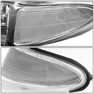 D-Motoring - Headlights - Chrome Housing - Clear Corner - Plug-n-Play - Pair - 97-02 Ford Escort 4-Door - 4