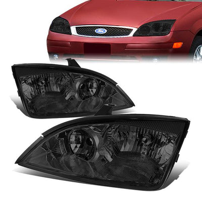 05-07 Ford Focus Headlights - Smoked Housing - Smoked Lens - Clear Corner - Plug-n-Play - Pair
