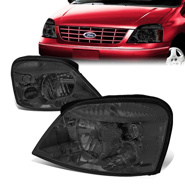 04-07 Ford Freestar Mercury Monterey Headlights - Smoked Housing - Smoked Lens - Clear Corner - Plug-n-Play - Pair