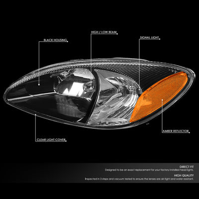 D-Motoring - Headlights - Black Housing - Clear Lens - Amber Corner - Plug-n-Play - Pair - 00-07 Ford Taurus - 2