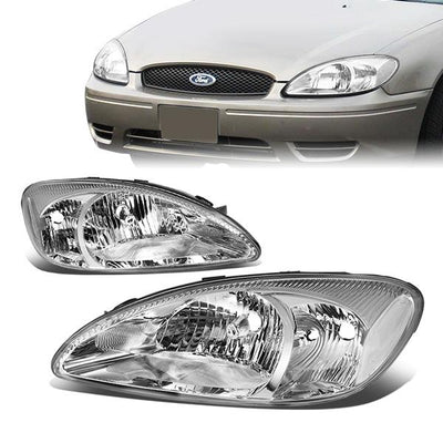 00-07 Ford Taurus Headlights - Chrome Housing - Clear Corner - Plug-n-Play - Pair