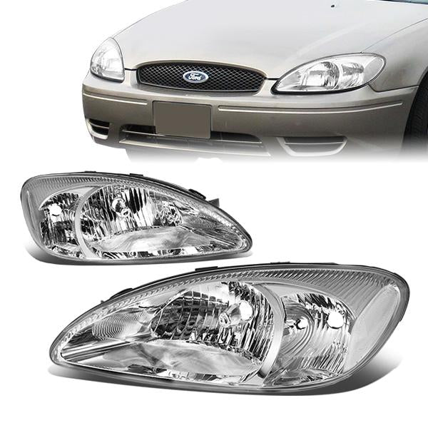 00-07 Ford Taurus Headlights - Chrome Housing - Clear Corner - Plug-n-Play - Pair