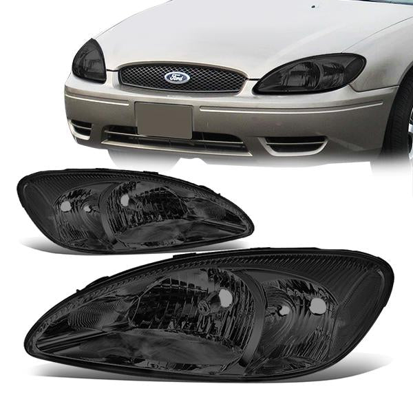 00-07 Ford Taurus Headlights - Smoked Housing - Smoked Lens - Clear Corner - Plug-n-Play - Pair