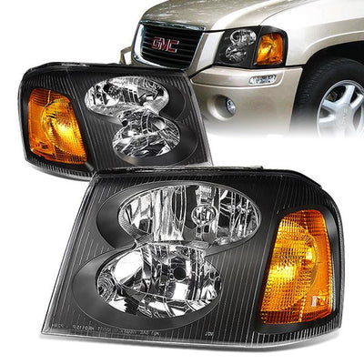 02-09 GMC Envoy Headlights - Black Housing - Amber Corner - Plug-n-Play - Pair