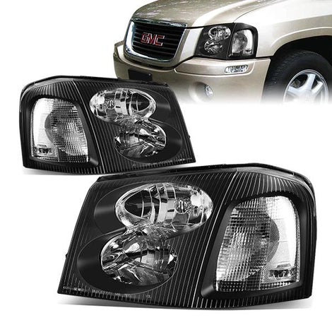 02-09 GMC Envoy Headlights - Black Housing - Clear Corner - Plug-n-Play - Pair