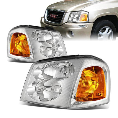 02-09 GMC Envoy Headlights - Chrome Housing - Amber Corner - Plug-n-Play - Pair