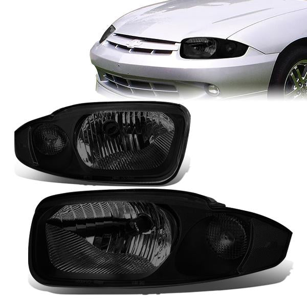 03-05 Chevy Chevrolet Cavalier Headlights - Smoked Housing - Smoked Lens - Clear Corner - Plug-n-Play - Pair