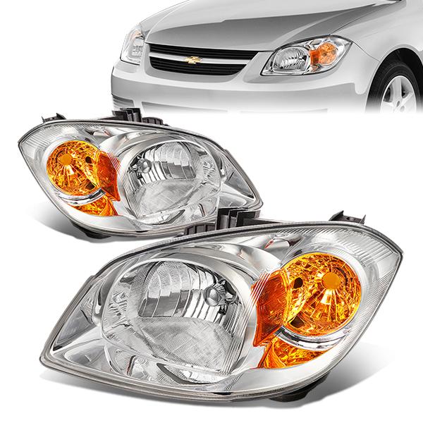 05-10 Chevy Chevrolet Cobalt Pontiac G5 Pontiac Pursuit Headlights - Chrome Housing - Amber Corner - Plug-n-Play - Pair