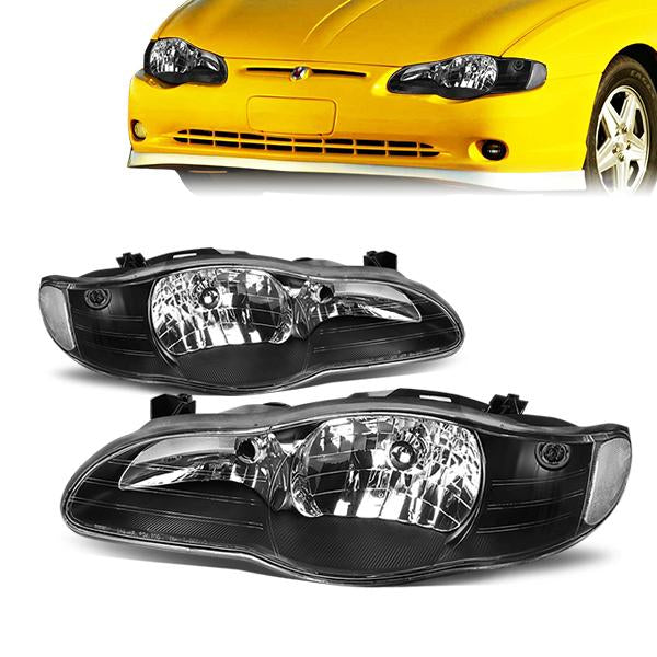 00-05 Chevy Chevrolet Monte Carlo Headlights - Black Housing - Clear Lens - Clear Corner - Plug-n-Play - Pair