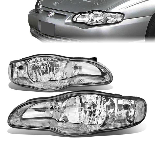 00-05 Chevy Chevrolet Monte Carlo Headlights - Chrome Housing - Clear Corner - Plug-n-Play - Pair