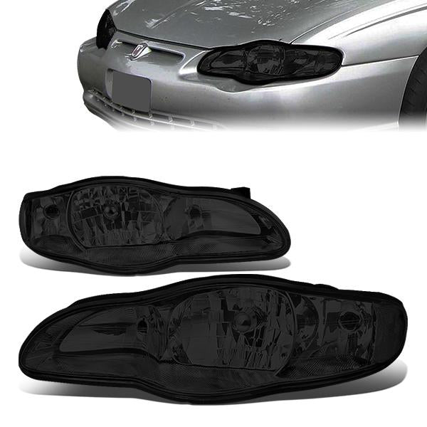 00-05 Chevy Chevrolet Monte Carlo Headlights - Smoked Housing - Smoked Lens - Clear Corner - Plug-n-Play - Pair