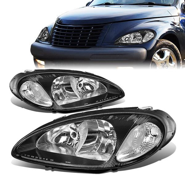 01-05 Chrysler PT Cruiser Headlights - Black Housing - Clear Corner - Plug-n-Play - Pair