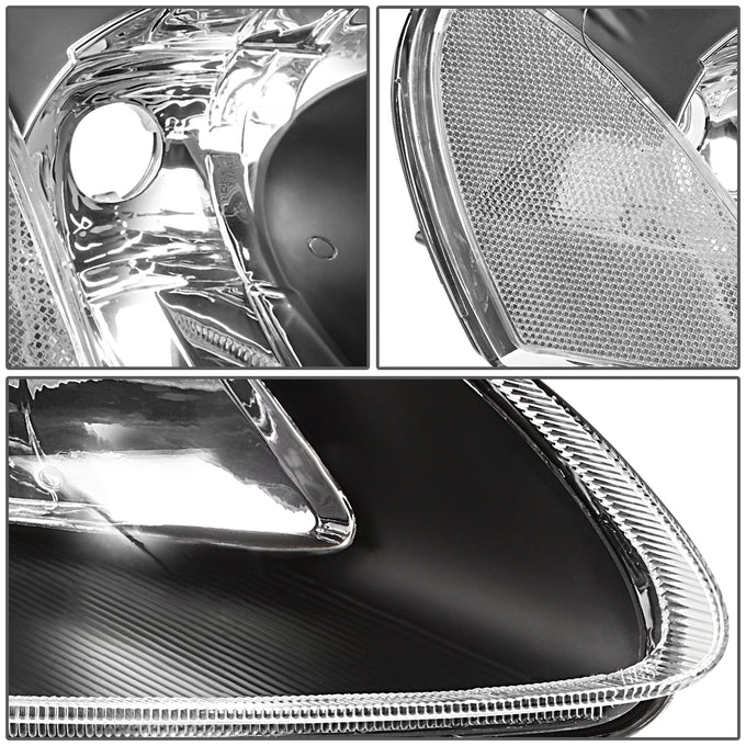 D-Motoring - Headlights - Black Housing - Clear Lens - Clear Corner - Plug-n-Play - Pair - Chrysler Sebring Convertible , Sedan / Dodge Stratus Sedan - 4