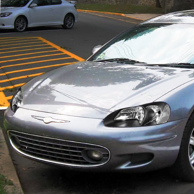 D-Motoring - Headlights - Black Housing - Clear Lens - Clear Corner - Plug-n-Play - Pair - Chrysler Sebring Convertible , Sedan / Dodge Stratus Sedan - 6
