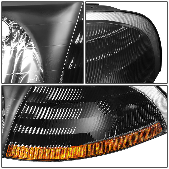 D-Motoring - Headlights - Black Housing - Clear Lens - Amber Corner - Plug-n-Play - Pair - 99-03 Ford Windstar - 4